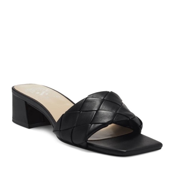 NEW! Vince Camuto Semtera Black Leather Block Heel Sandal - Size 10 - Picture 1 of 10